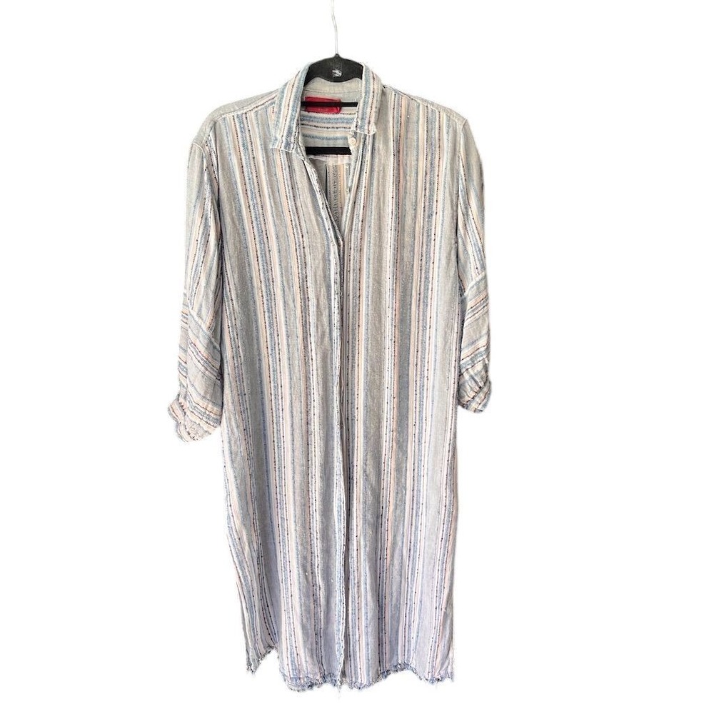 Tigerlily Women's Multicolor Striped Shirt Dress M Midi Half Sleeve Casual